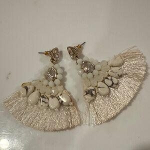 Elegant Cream Tassel Earrings